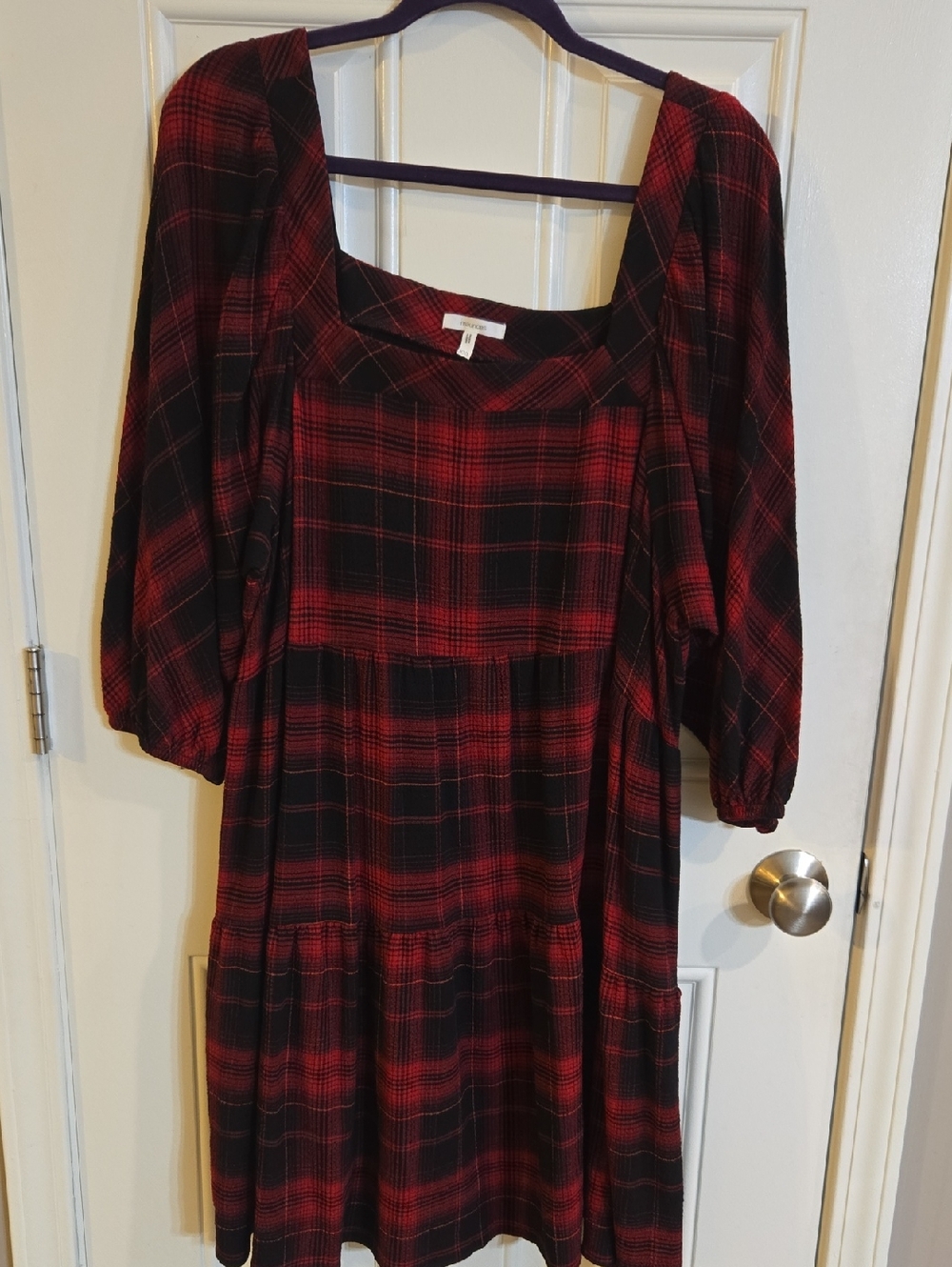 Maurices Red and Black Plaid Midi Dress